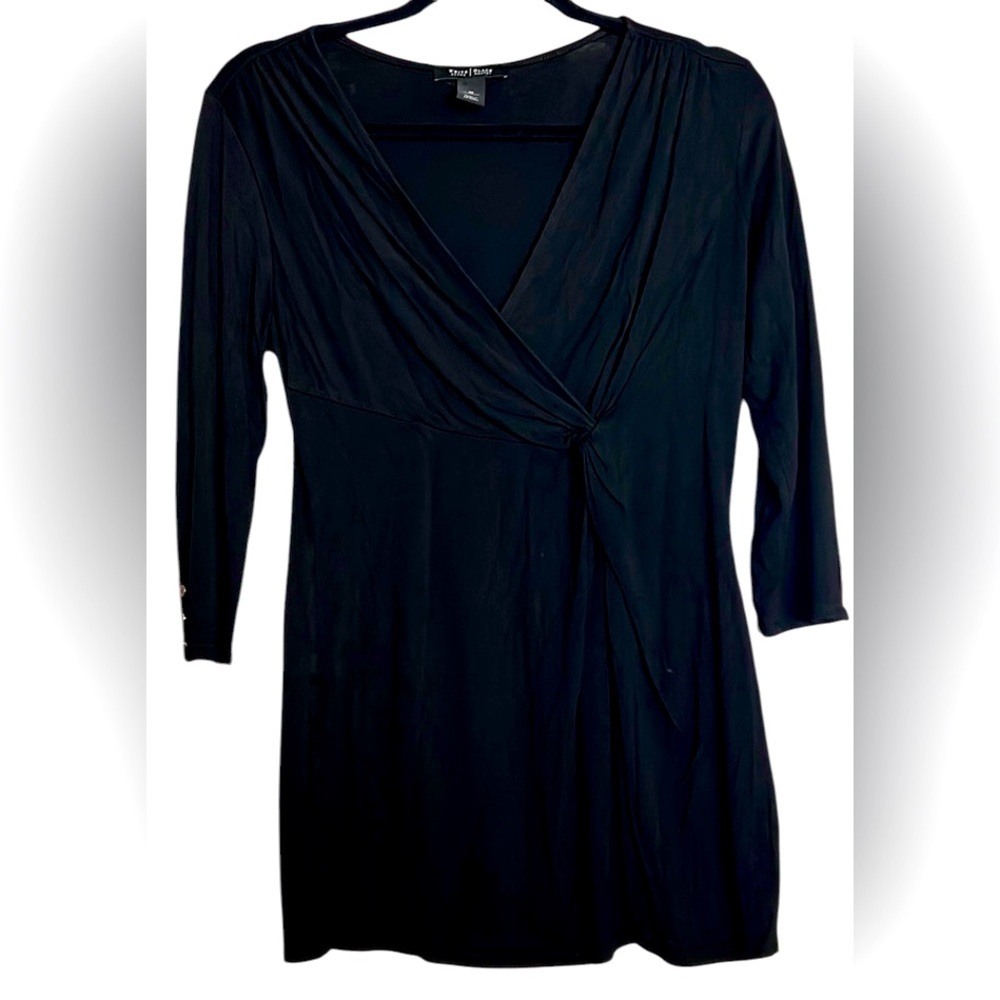 WHITE HOUSE/BLACK MARKET Solid Black Criss Cross Front Babydoll Top, Medium,GUC.